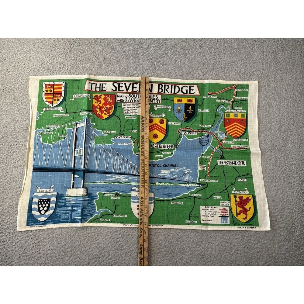 Vintage Old Bleach Severn Bridge Tea Towel Irish Linen Wales MCM
